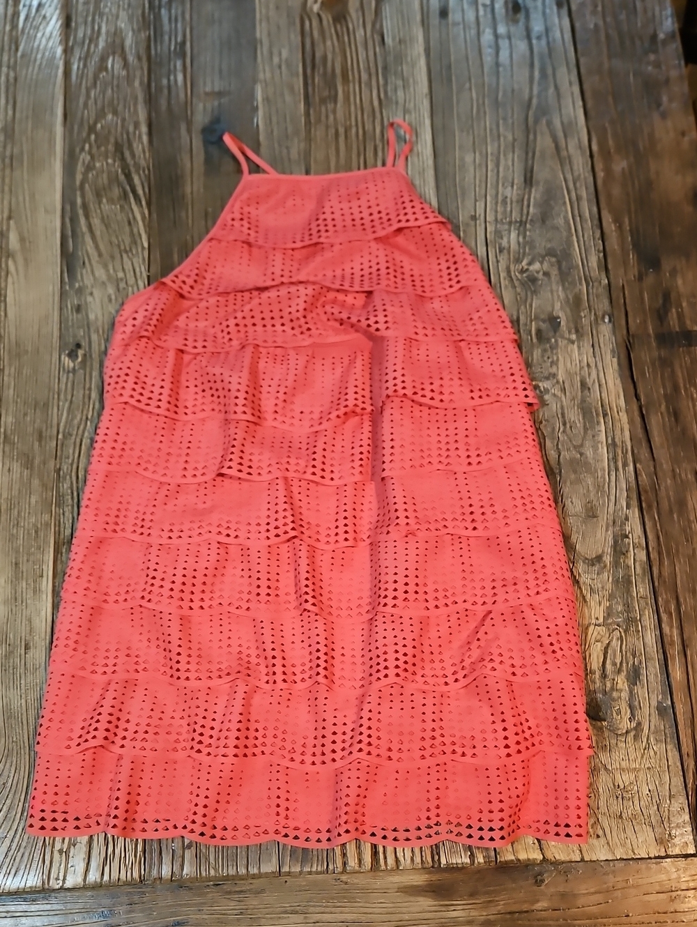 Susana Monaco Coral Laser Cut Eyelet Tiered Ruffle Cami Top - Size 2
